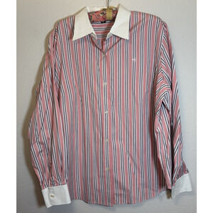 Lauren Ralph Lauren Sz XL Pink/White Striped Button Up Y2K Editorial Office Prep